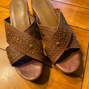 Frye women’s sandals size 9, brown studded